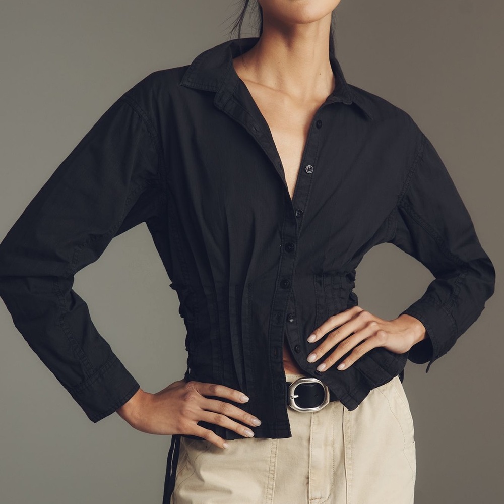 Anthropologie Black Button-Up Top